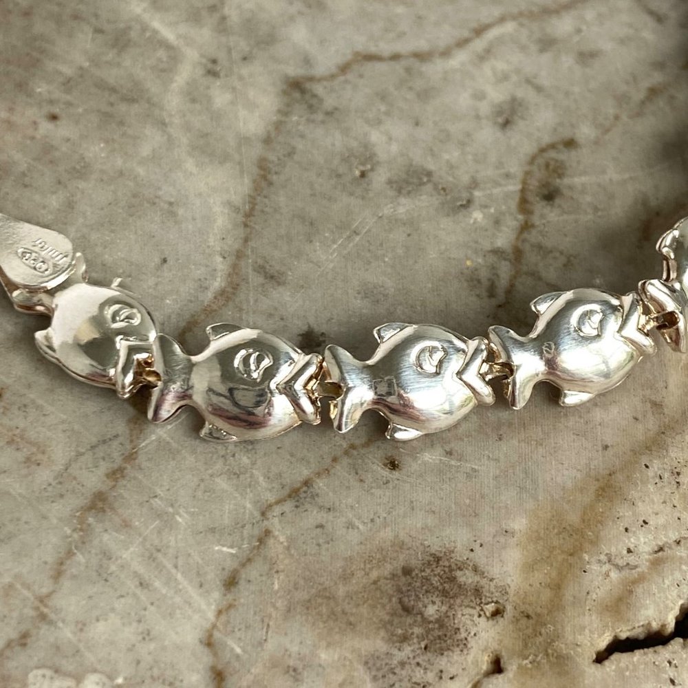 Sterling Silver Milor 925 Italy Hollow Puffy Fish Link Sea Life Bracelet 6-7/8" - Picture 8 of 16